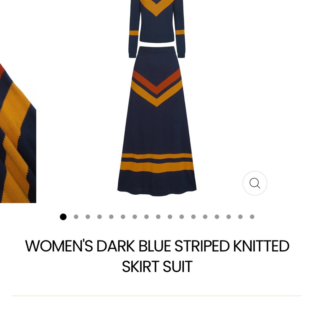 Dark Blue Long Sleeve Knit Dress with Gold and Rust Chevron Stripes
